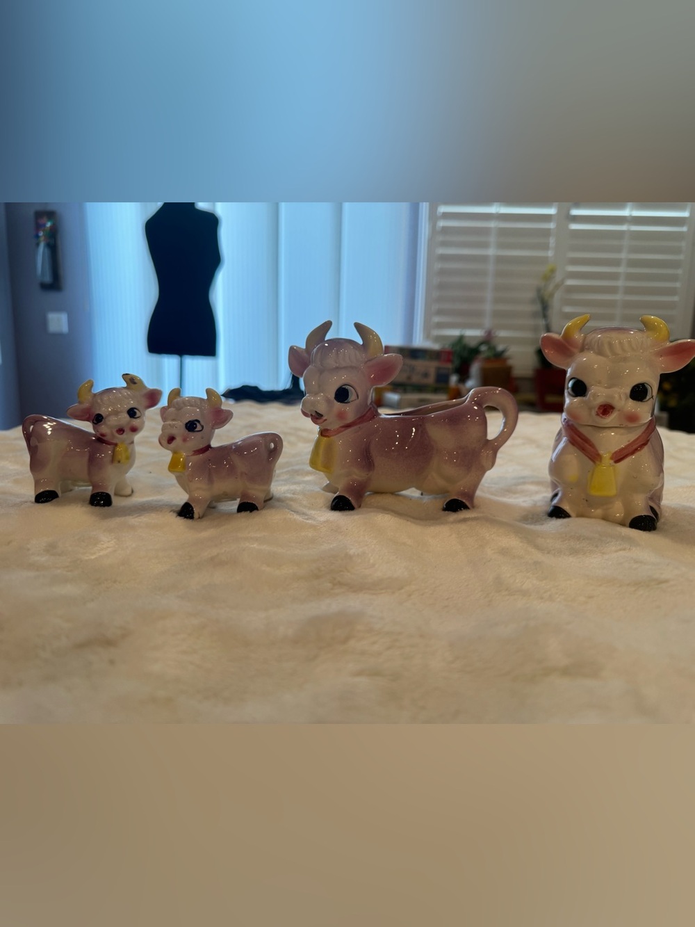 Vintage "Elise the Cow" purple cow ceramic set